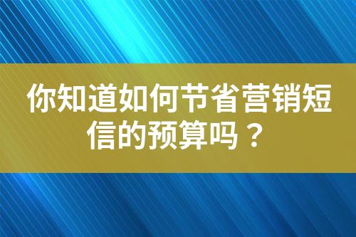 你知道如何節(jié)省營銷短信的預算嗎？